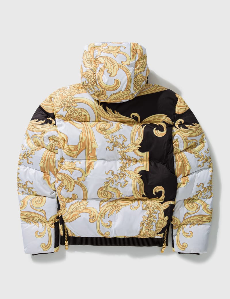 Versace - VERSACE LEATHER TRIMMING DOWN JACKET | HBX - Globally