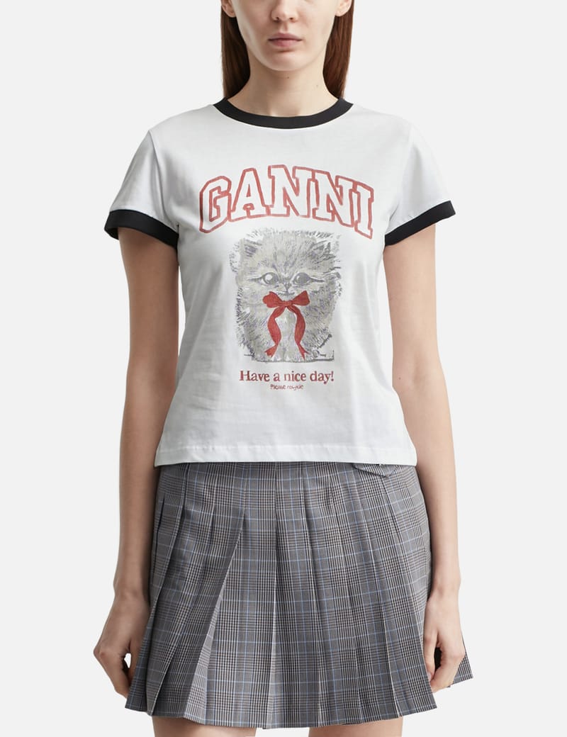 ガニー Basic Jersey  Have a nice day! Tシャツ White Basic Jersey Cherry Relaxed T-shirt | GANNI US