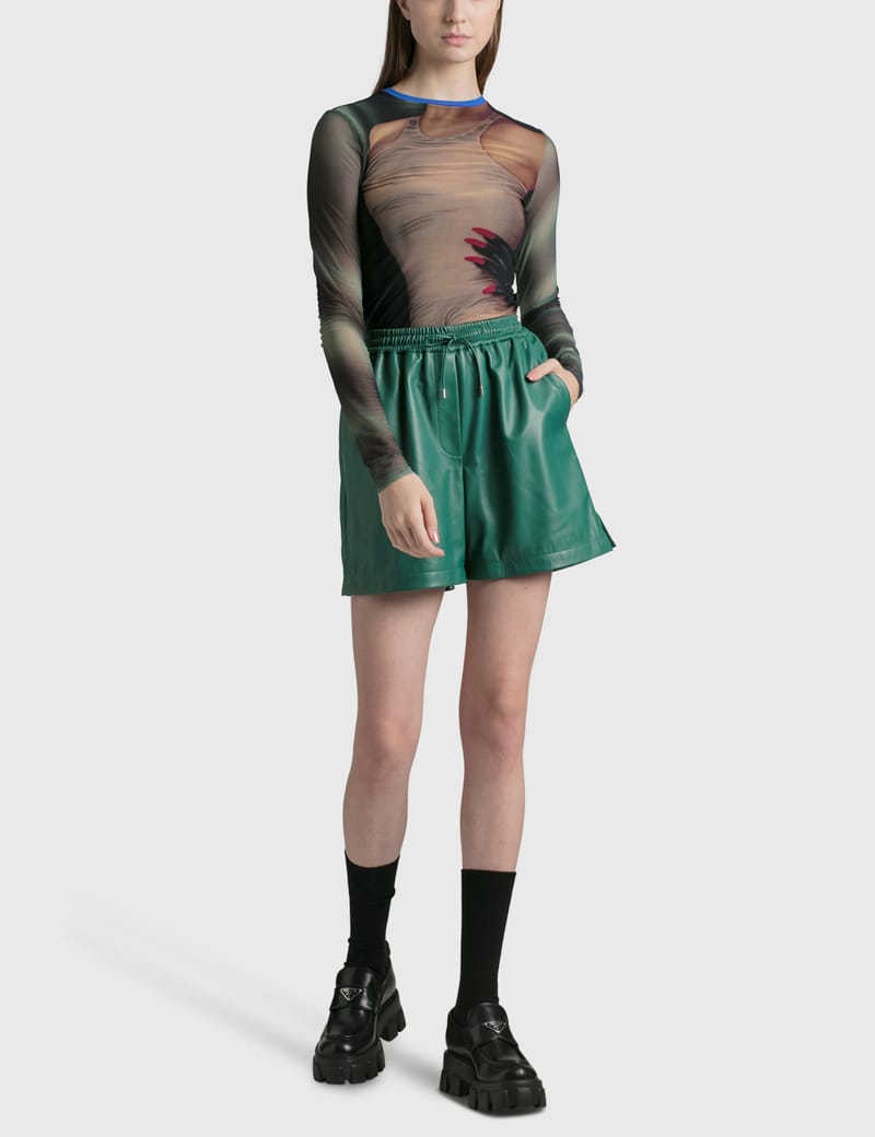 ショートパンツ Loewe Bottle Green Nappa Leather Shorts Shorts in cotton Multicolor - LOEWE