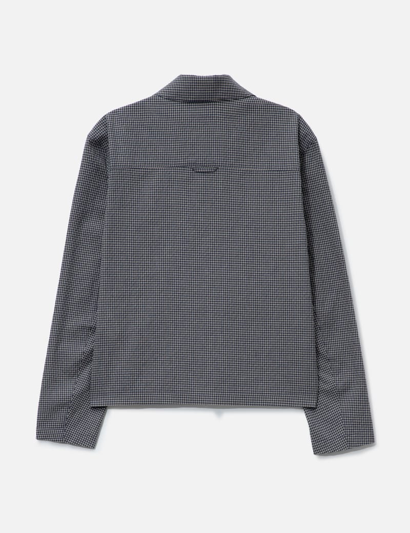 COOR Micro Check Shirt Zip-Up - ブルーチェックのセミオーバーサイズ