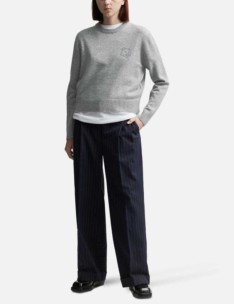 トップス FOX CASHMERE KNIT SAND GRAY Maison Kitsuné - Bold Fox Head Embroidered Cropped Jumper