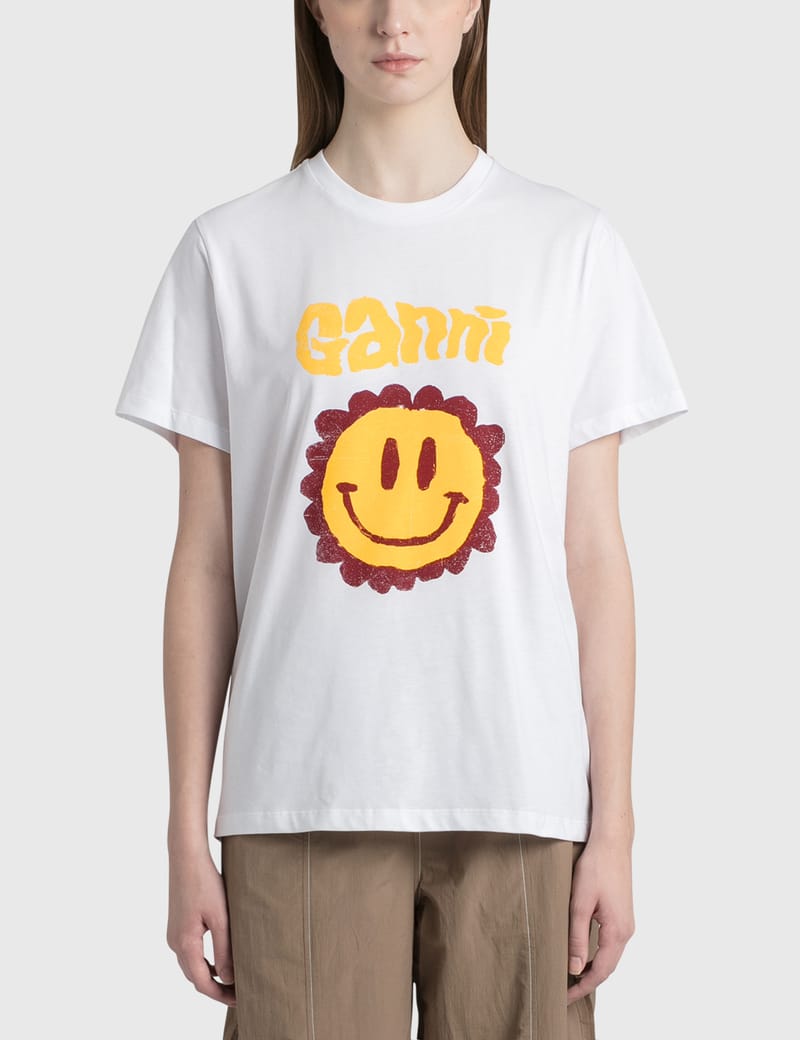 Ganni - Organic Cotton Flower Smiley T-shirt | HBX - Globally