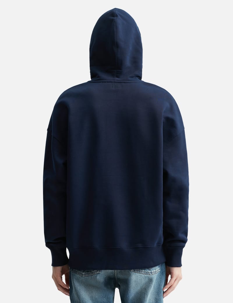 【美品】 アミパリ AMI PARISパーカー フード ネイビー ロゴ刺繍 Ami De Coeur パーカー ナイトブルー | AMI PARIS