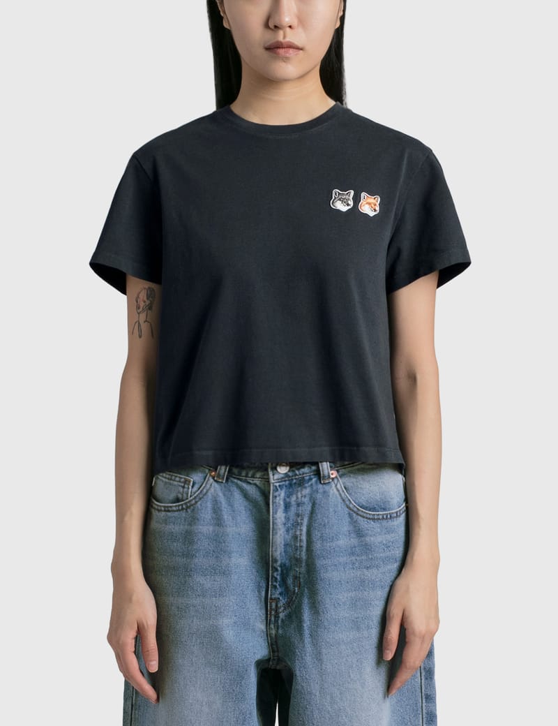 Maison Kitsuné - Double Fox Head Patch Cropped T-shirt | HBX