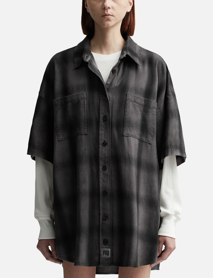 Double Sleeve Shadow Plaid Shirt