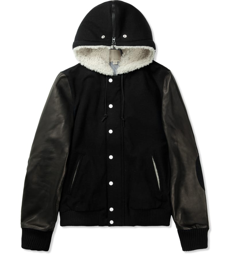 Band of Outsiders - Black Leather Varsity Jacket | HBX
