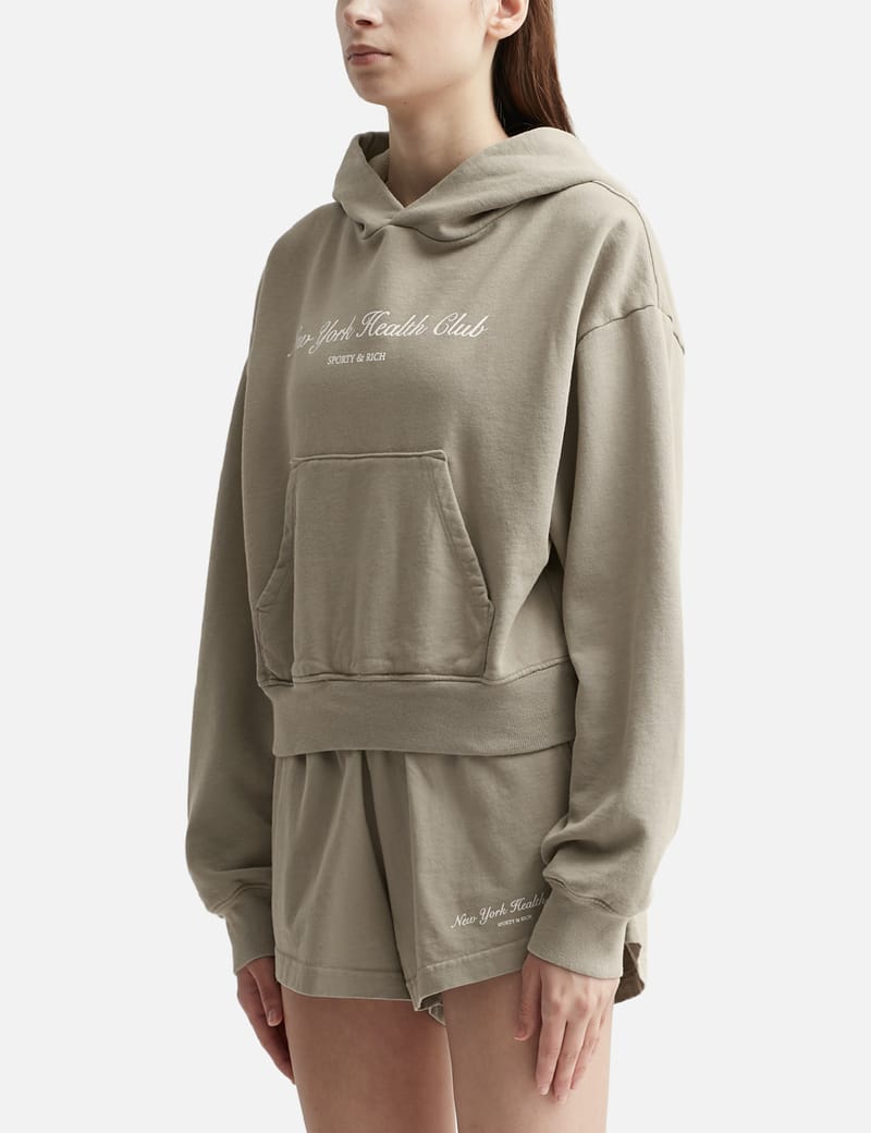 Sporty & Rich - NY HEALTH CLUB CROPPED HOODIE | HBX - Globally