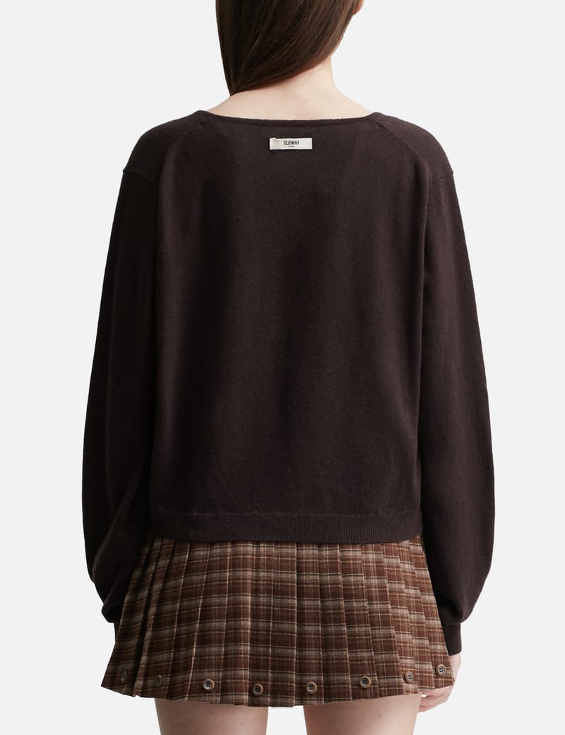Glowny G Classic Loose Fit Cardigan - Dark brown wool-blend