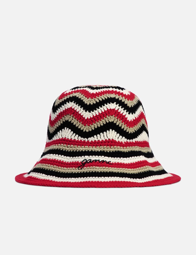 Ganni - Red Cotton Crochet Bucket Hat | HBX