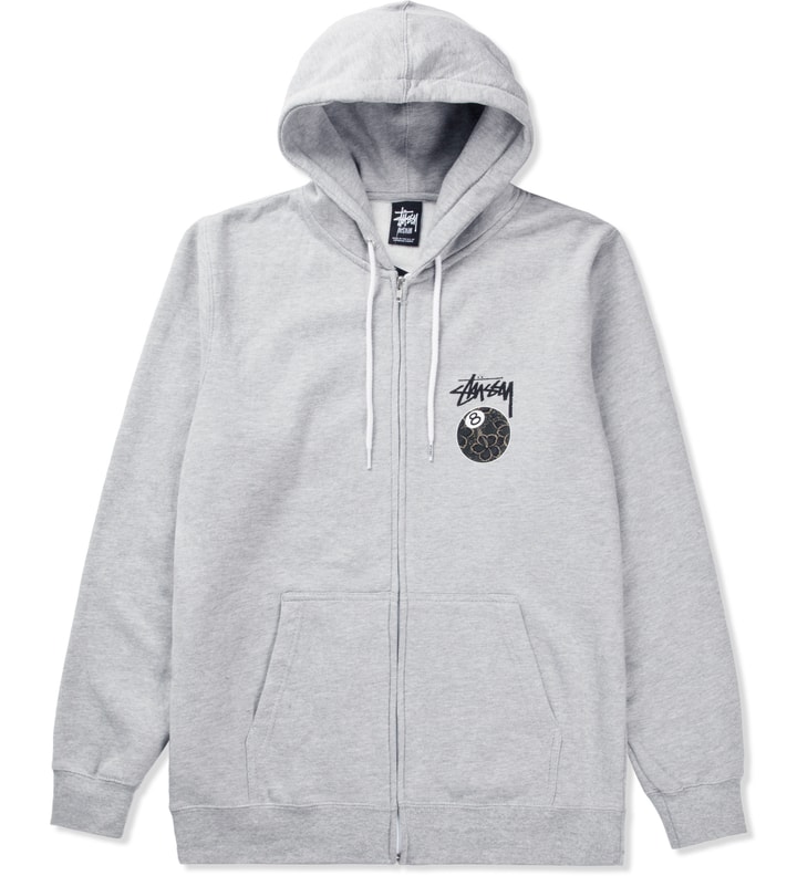 Stüssy - Heather Grey Gold Flake 8 Ball Zip Hoodie | HBX