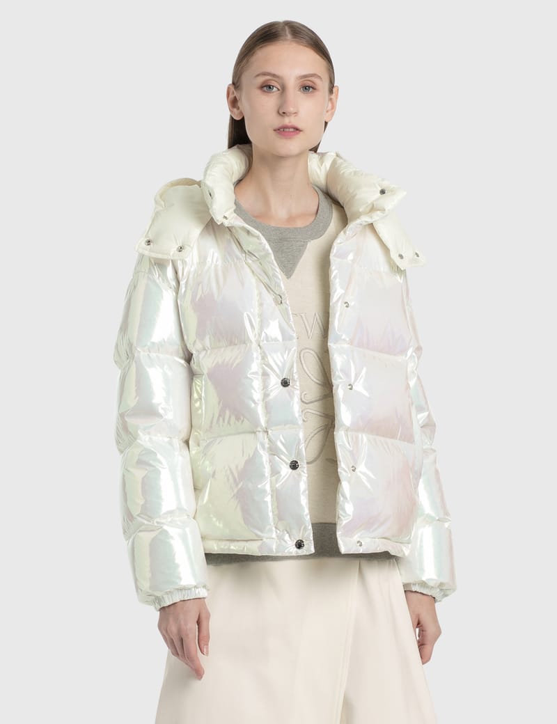 ダウンジャケット・コート MONCLER | Silver unexpected iridescent nylon Long Down Moncler - Iridescent Coated Down Jacket | HBX - Globally