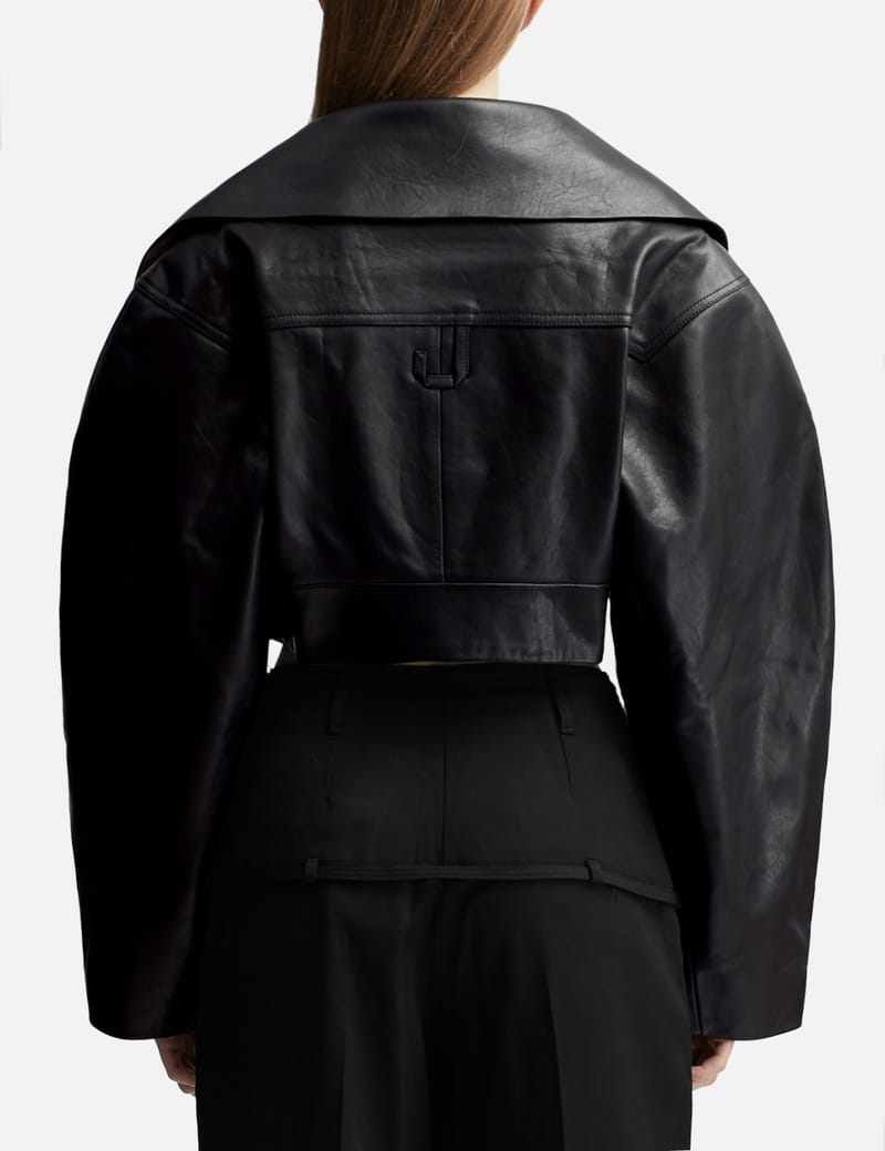 JACQUEMUS クロップド レザー ジャケット La Veste Obra Jacquemus La Veste Obra Cuir Leather Jacket | Black