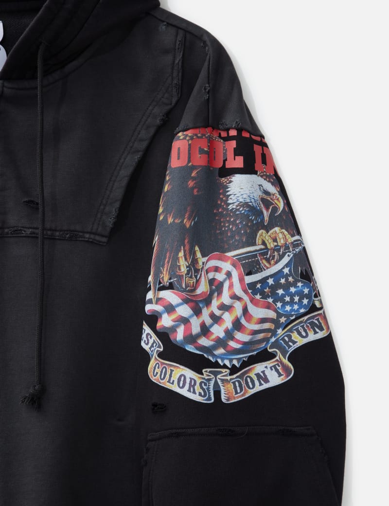 Protocol-Index Upside Down Zip Hoodie - 逆さまデザインの半オーバー