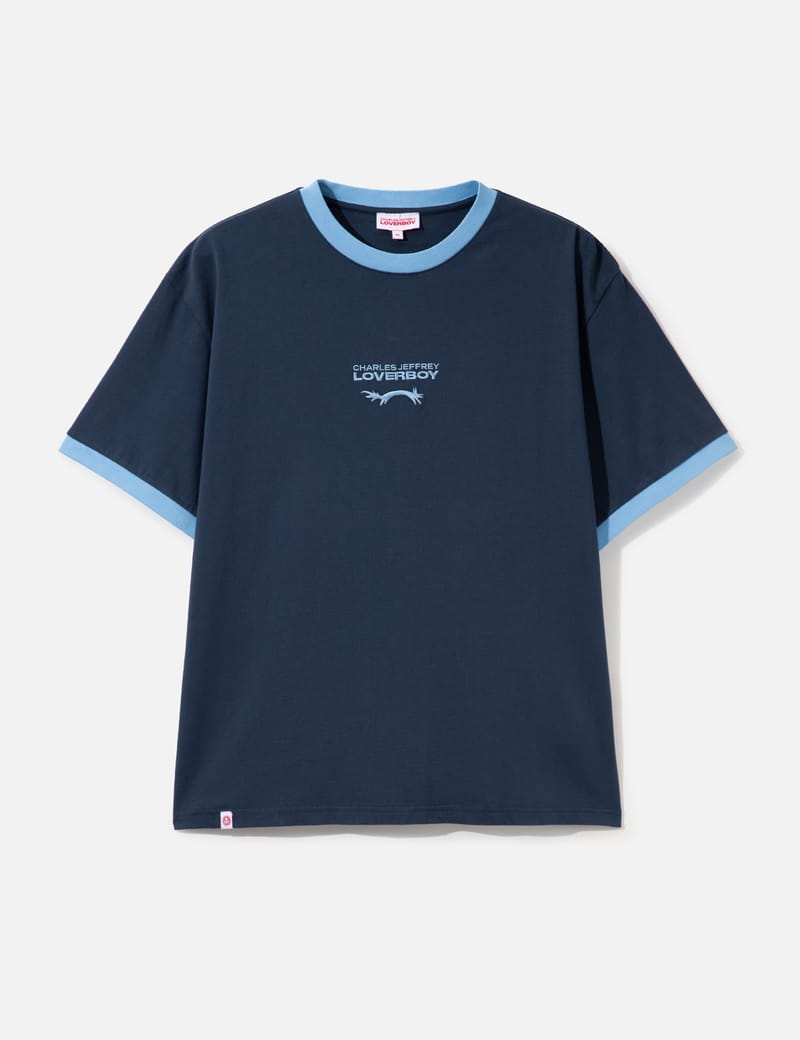 Charles Jeffrey LOVERBOY ストライプTシャツ　25SS Charles Jeffrey Loverboy Logo Tee - Soft blue oversized cotton t