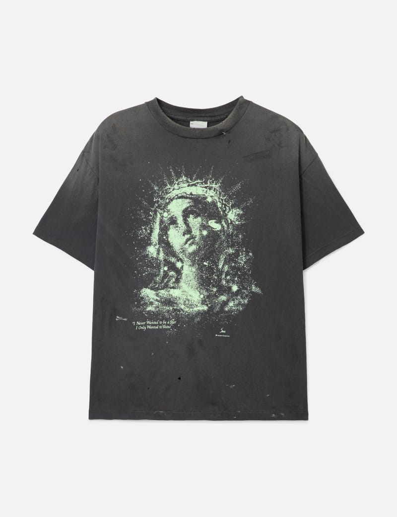 Saint Michael Maria Short Shirt T-shirt - Distressed black cotton