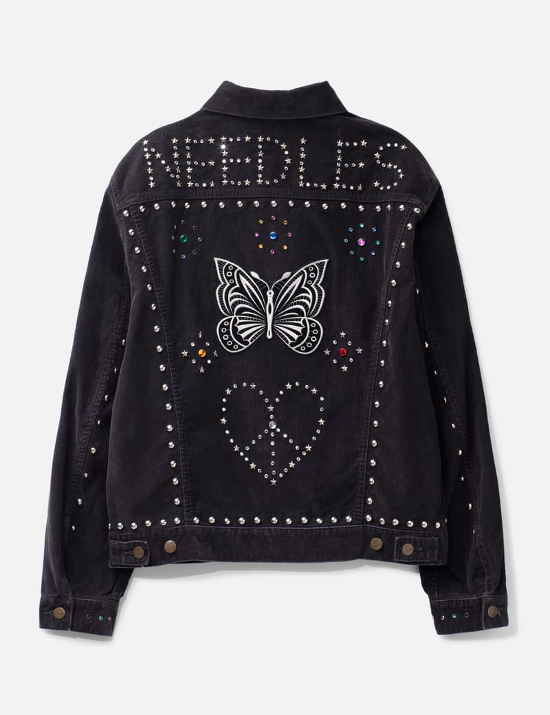 Needles Studded Jean Jacket - Black ribbed corduroy jacket with