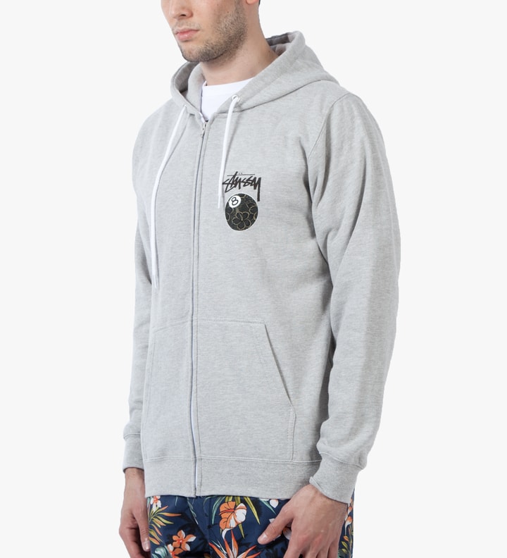 Stüssy - Heather Grey Gold Flake 8 Ball Zip Hoodie | HBX