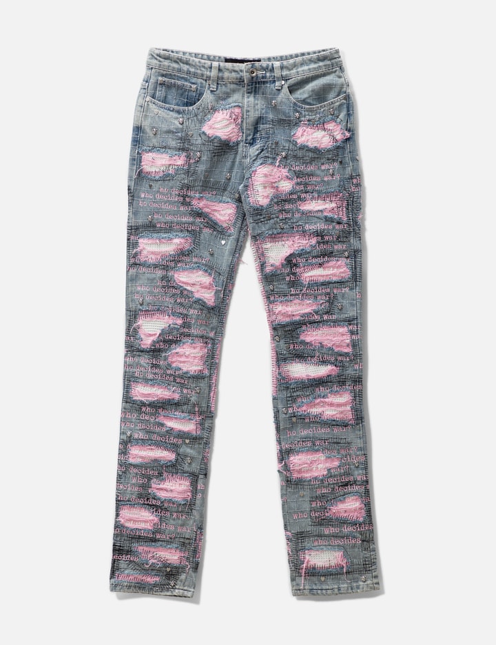 Jean Material With Scriptures Who Decides War - Amplified Scripture Denim Jeans | HBX