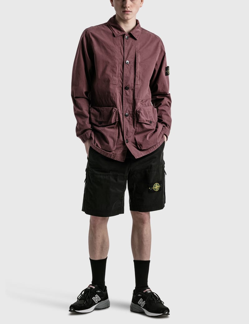 Stone Island - 'Old' Effect Garment Dyed Cotton Canvas Shirt