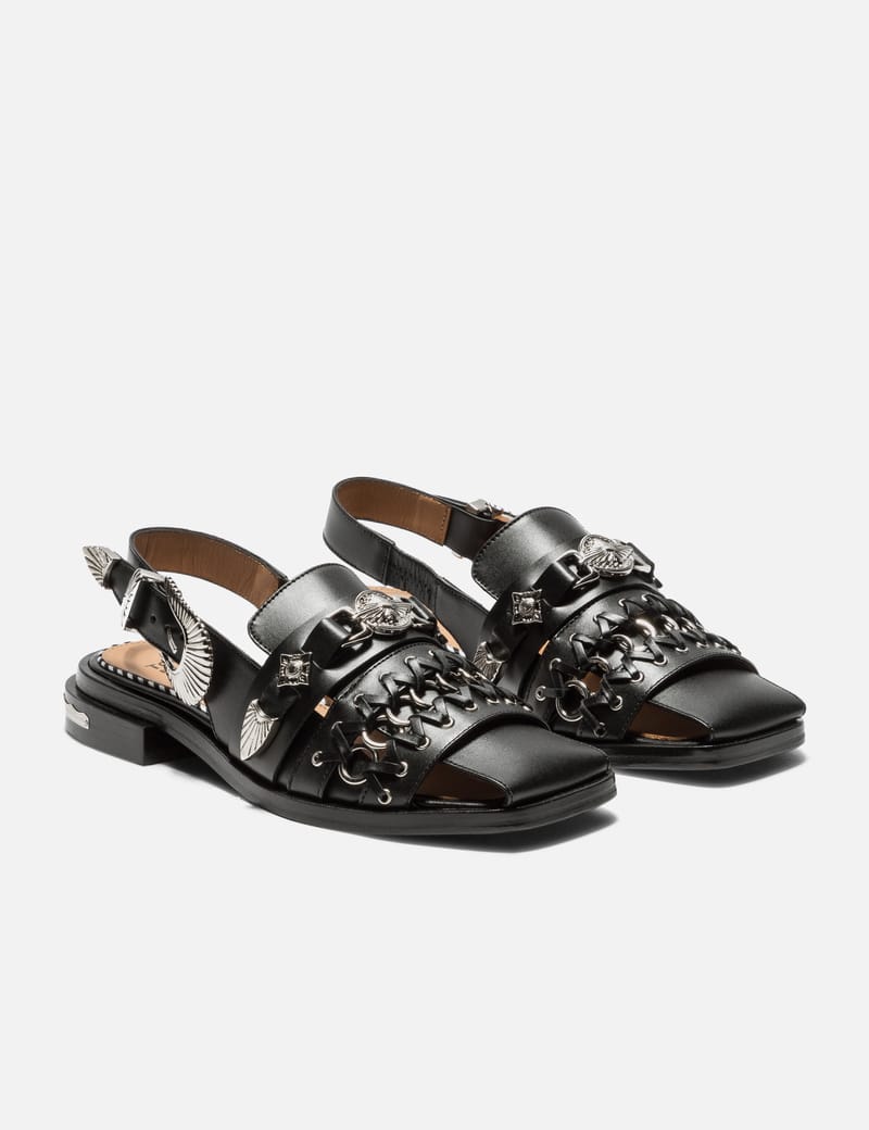 靴 TOGA PULLA leather studs flat sandal Toga Pulla Studded Strap Sandals | Black | FARFETCH
