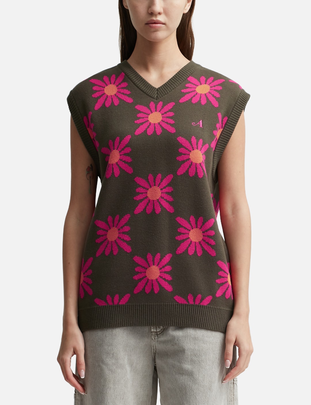 Awake NY - Checkered Floral Sweater Vest | HBX - Globally Curated Fashion and Lifestyle by Hypebeast