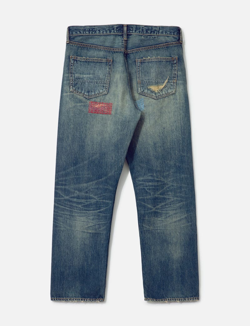 FDMTL Classic Fit Denim CS129 - Washed indigo denim with sashiko