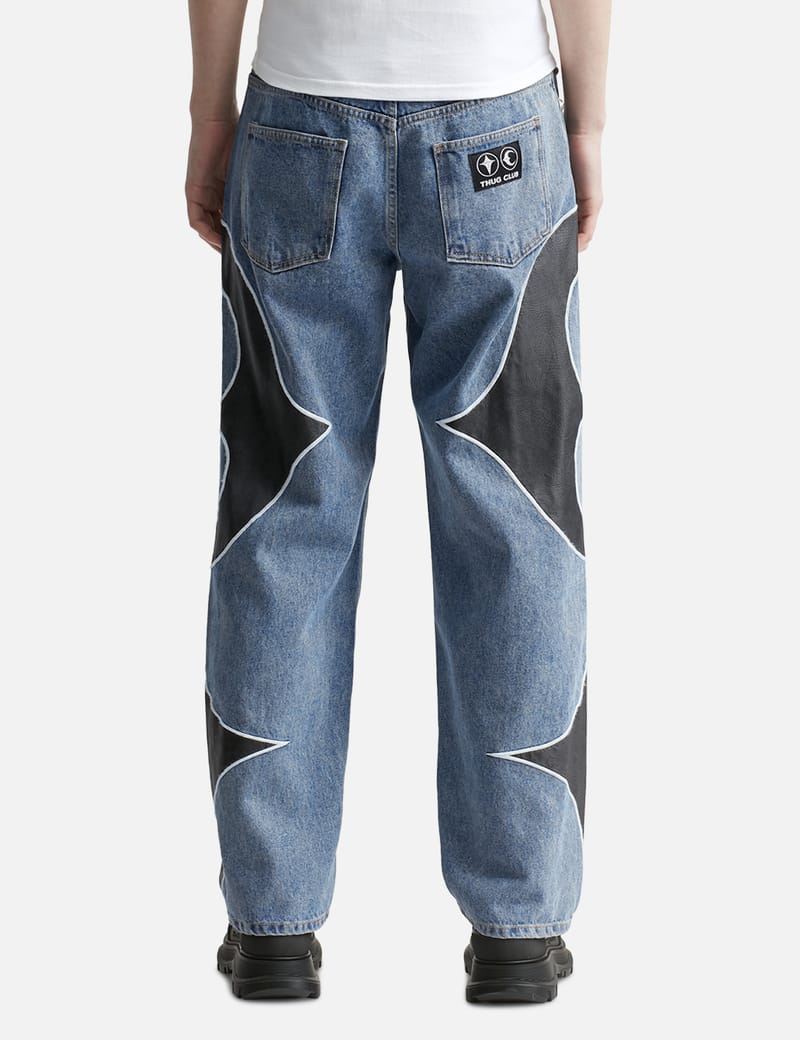 THUG CLUB Leather Black denim pants-