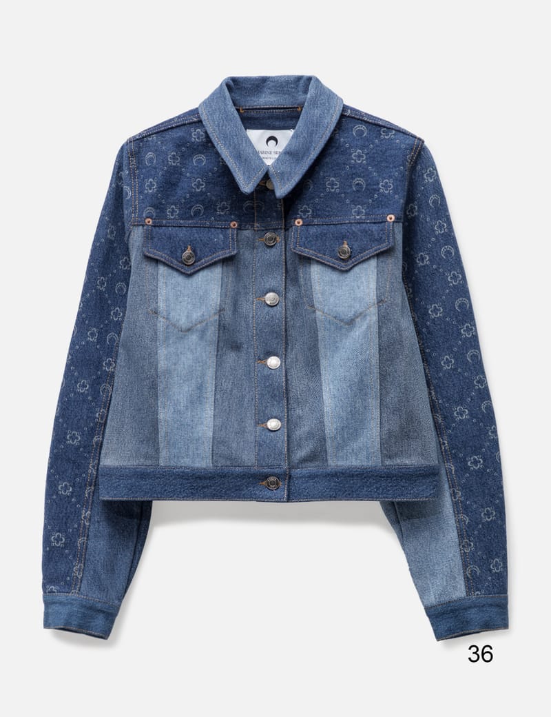 【MARINE SERRE】ムーン柄 ロゴパッチ クロップ丈 ジャケット Marine Serre - Denim Moonogram Jacket | HBX - Globally