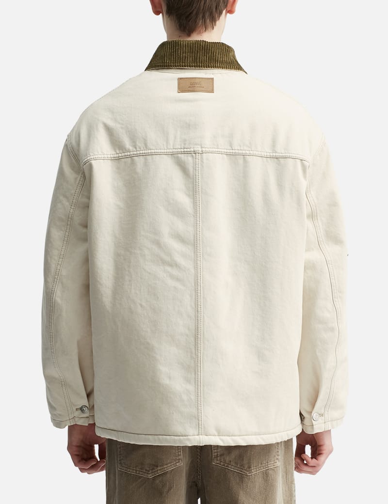 Ami Veste Worker - Ecru cotton worker jacket with corduroy collar