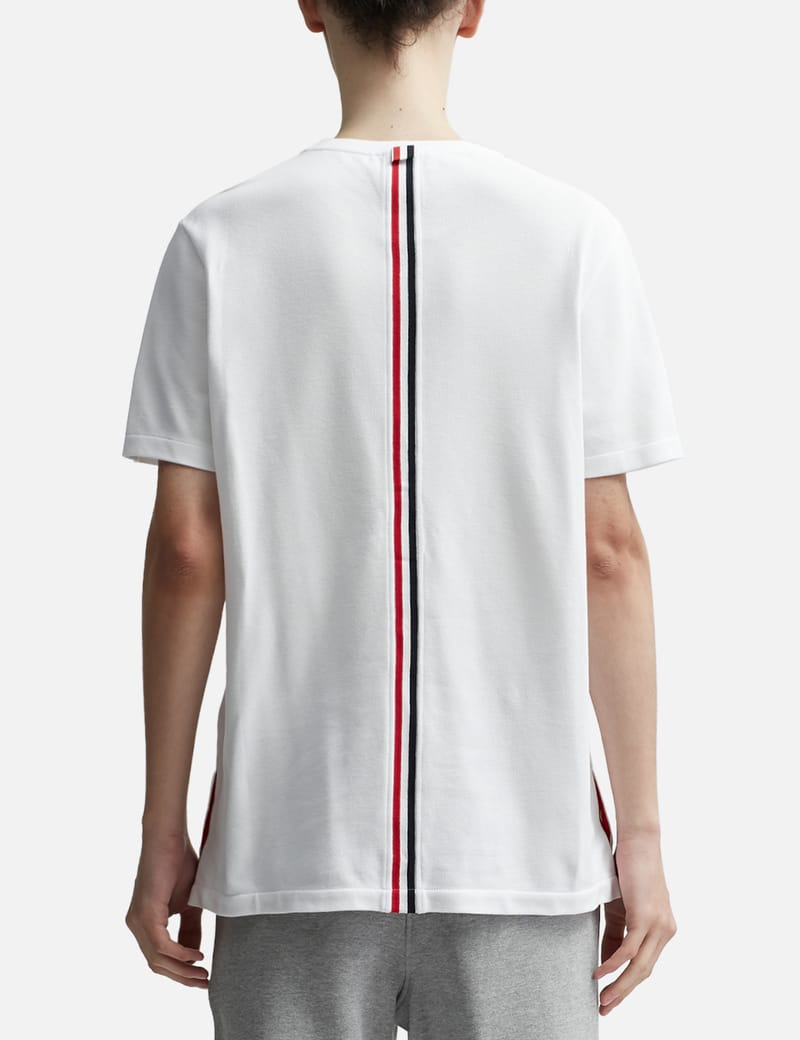 Tシャツ・カットソー Thom Browne Cotton Pique T-Shirt Thom Browne Light Grey Cotton Pique Center Back Stripe