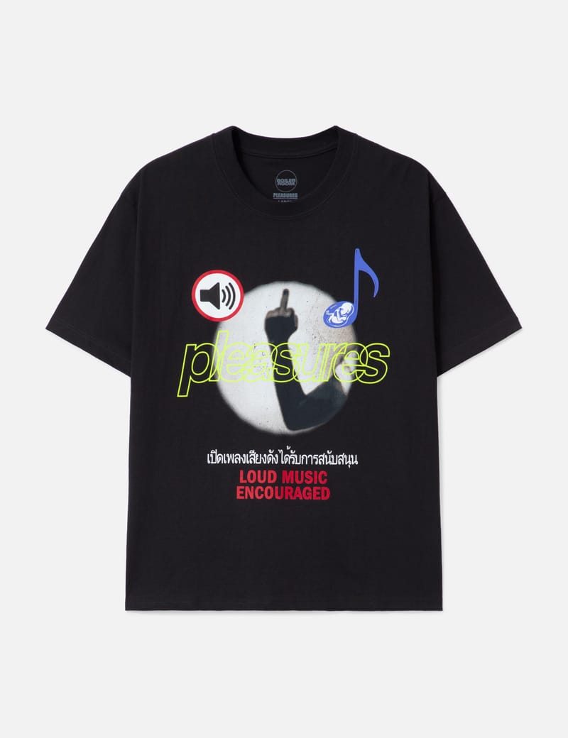 Pleasures Loud Music T-Shirt - Black cotton graphic tee, ribbed