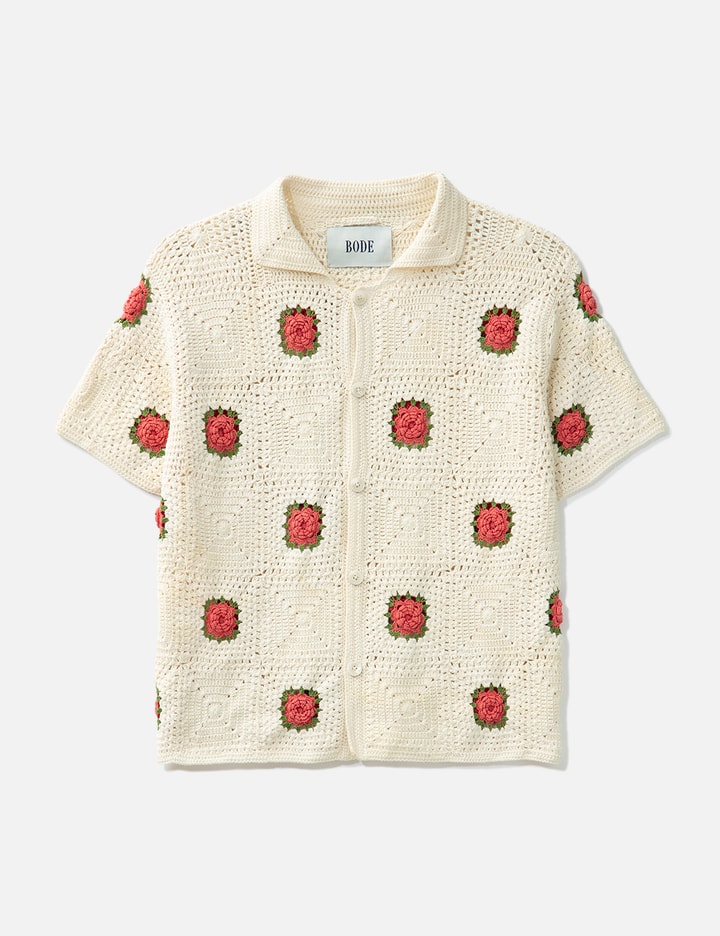 BODE Embroidered Roses Shirt - White knit with embroidered roses ...