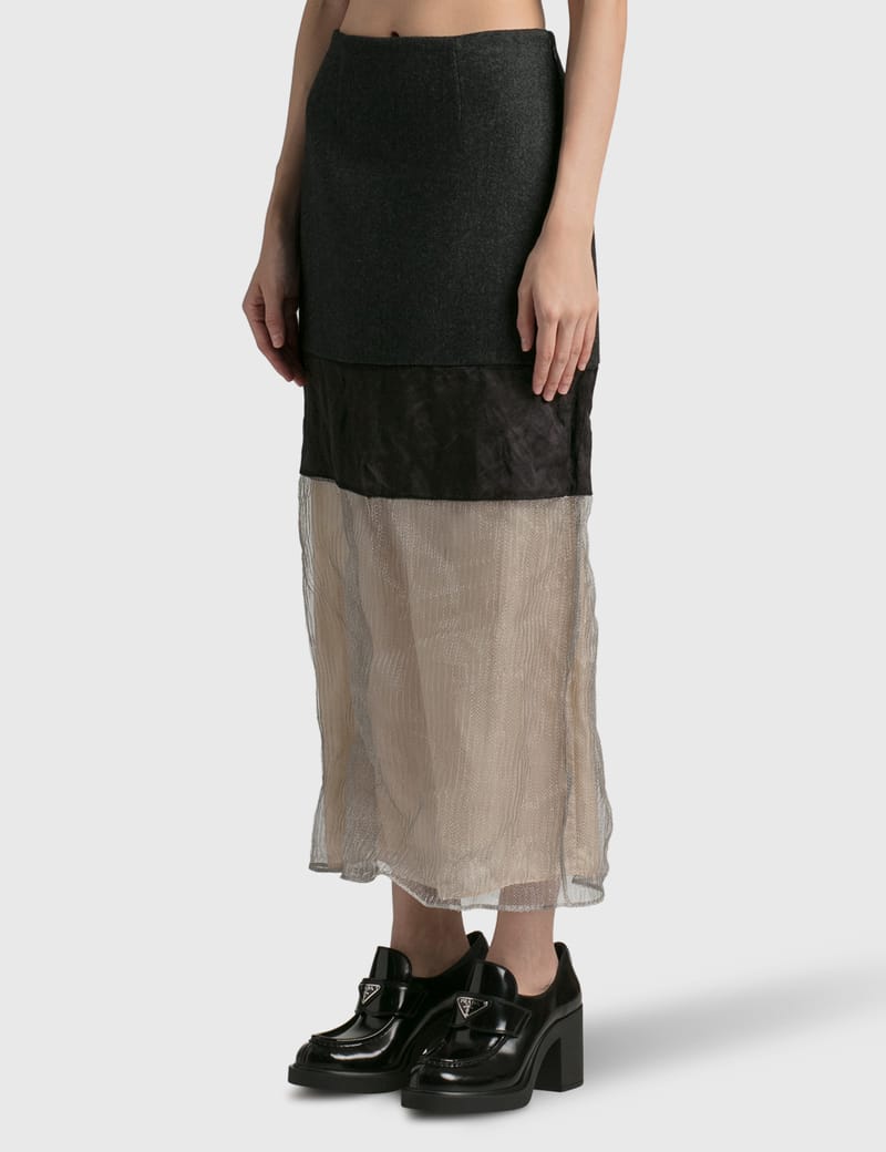 Cloth And Mesh Midi-Skirt