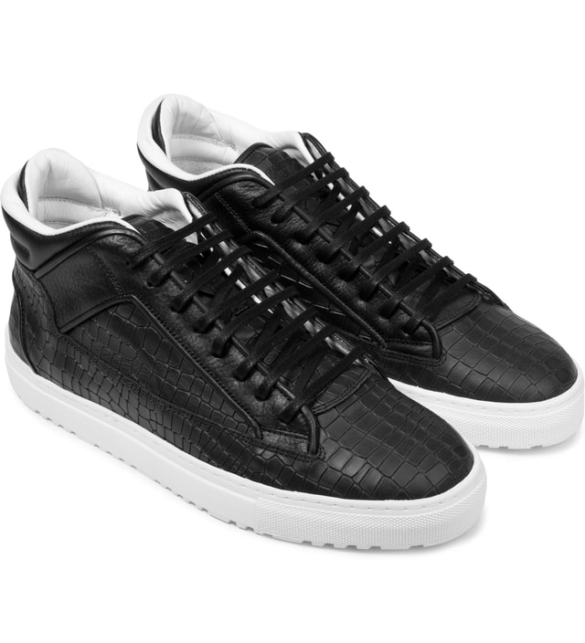 Etq - Black Croco Embossed Mid Top 2 Shoes | HBX