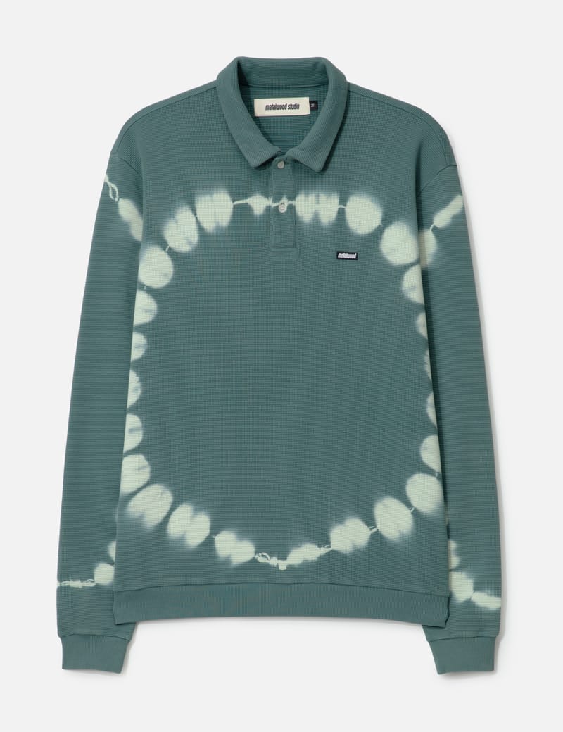 Metalwood Studio Mini Metal Logo Longsleeve Thermal Polo - tie-dye