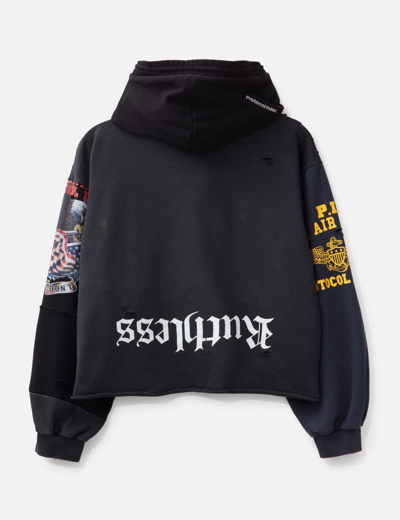 Protocol-Index Upside Down Zip Hoodie - 逆さまデザインの半オーバー