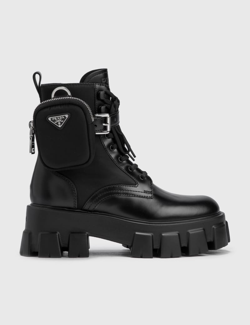 Prada Monolith Leather And Nylon Fabric Boots HBX Globally