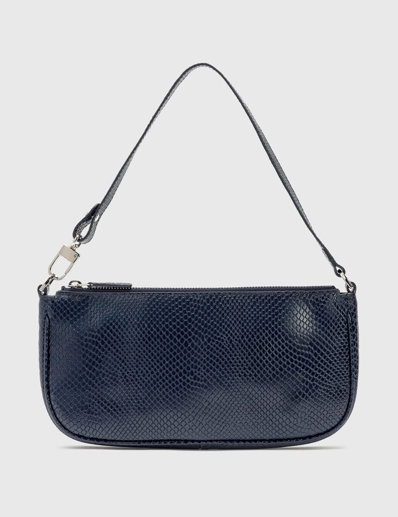 BY FAR Rachel Deep Blue Snake Print Leather Bag HBX Globally