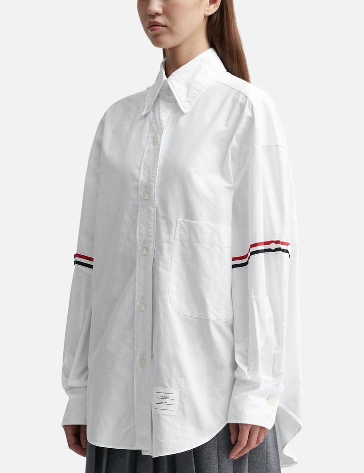 Thom Browne Supersized Point Collar Shirt With RWB Grosgrain Armbands