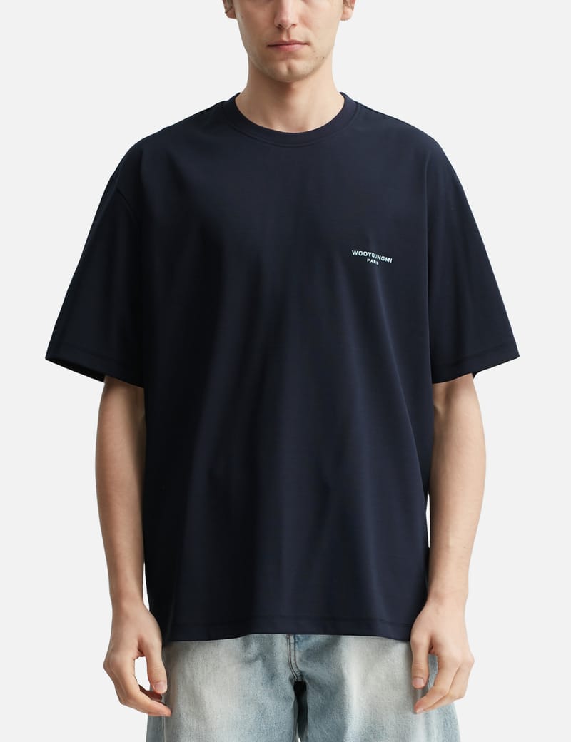 Wooyoungmi Tuft Embroidered Back Logo T-Shirt - Navy cotton