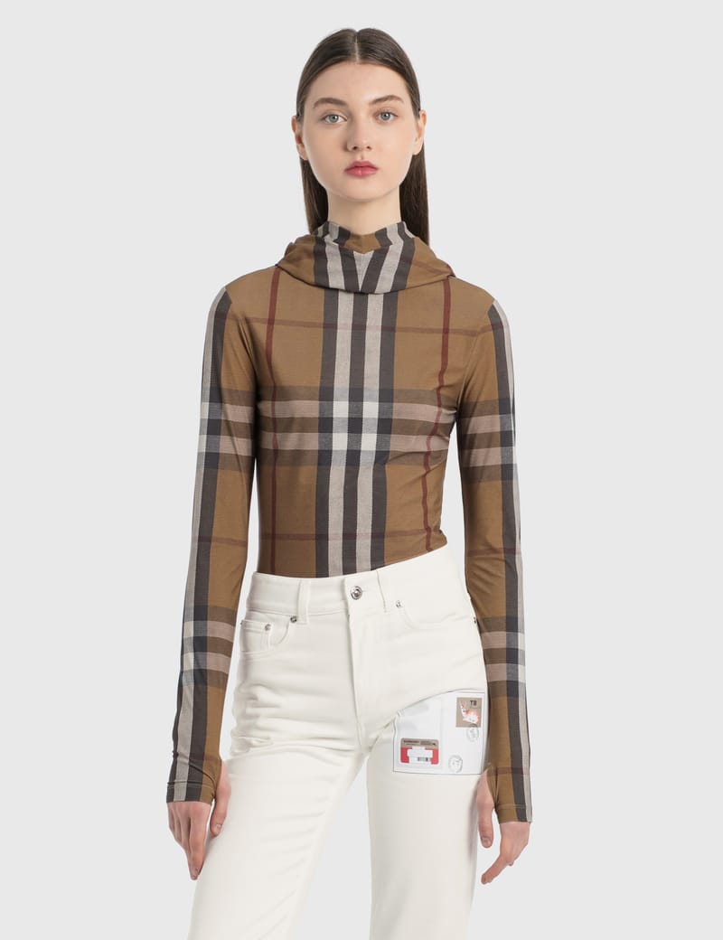 Burberry check detail jersey hooded clearance top