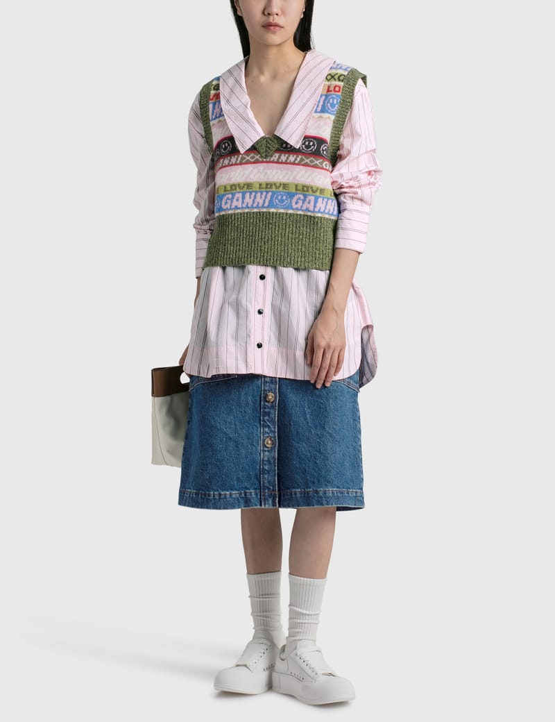 国内発送/送料関税込【GANNI】 STRIPE SKIRT GANNI/ガニー】スカート Melange Stripe Suiting Midi Skirt