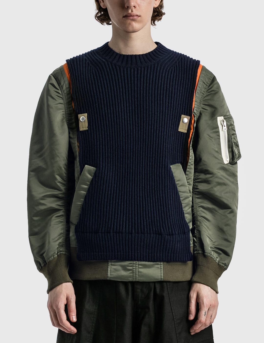 Sacai - Nylon Twill Mix Knit Pullover | HBX - Globally Curated 