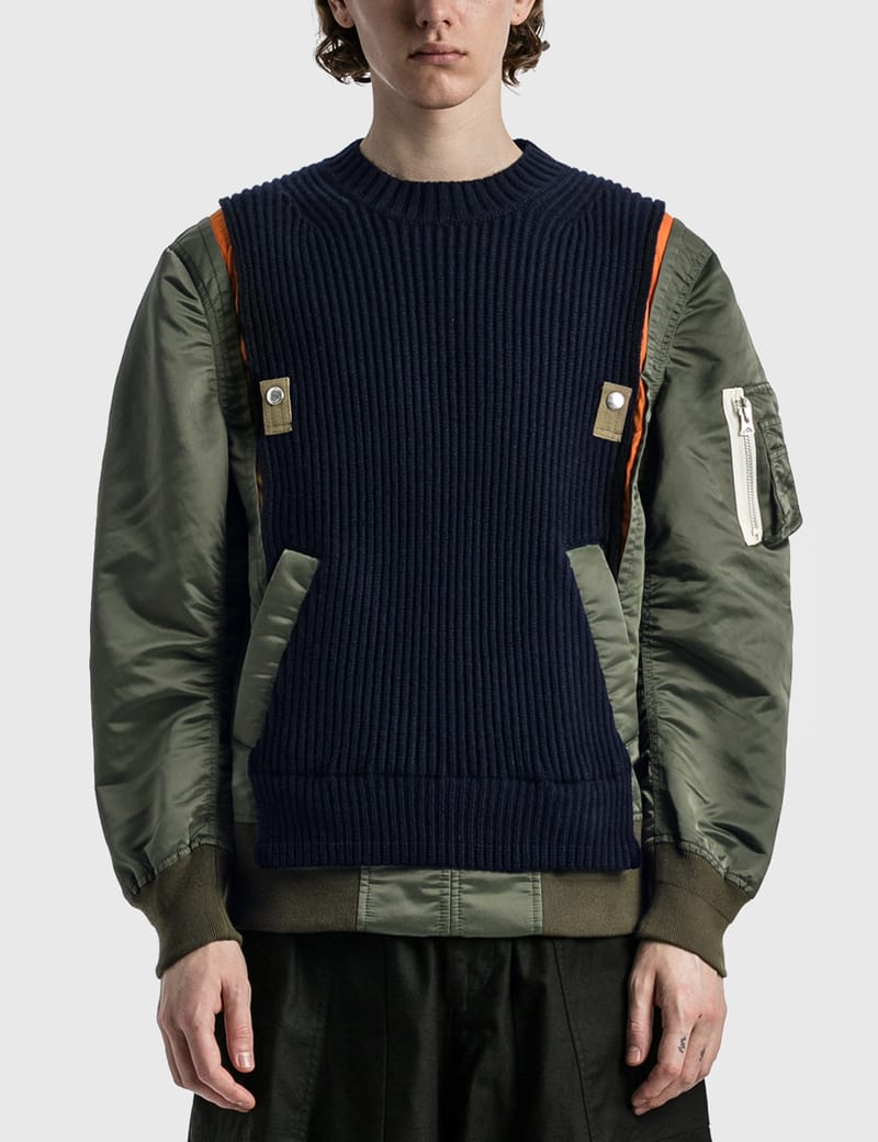 Sacai - Nylon Twill Mix Knit Pullover | HBX - HYPEBEAST 為您搜羅