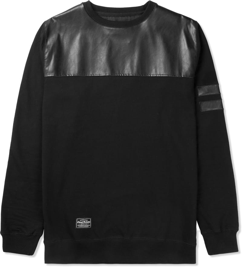 Black sweater with leather trim hotsell