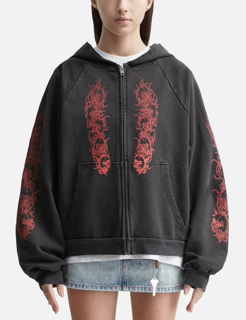 Basketcase Afflicted Zip-Up Hoodie - Vintage black cotton zip