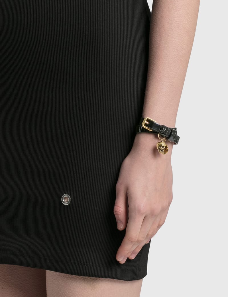 ☆ALEXANDER MCQUEEN☆ Double Wrap スカル ブレスレット Alexander McQueen - Leather Double Wrap Skull Bracelet | HBX