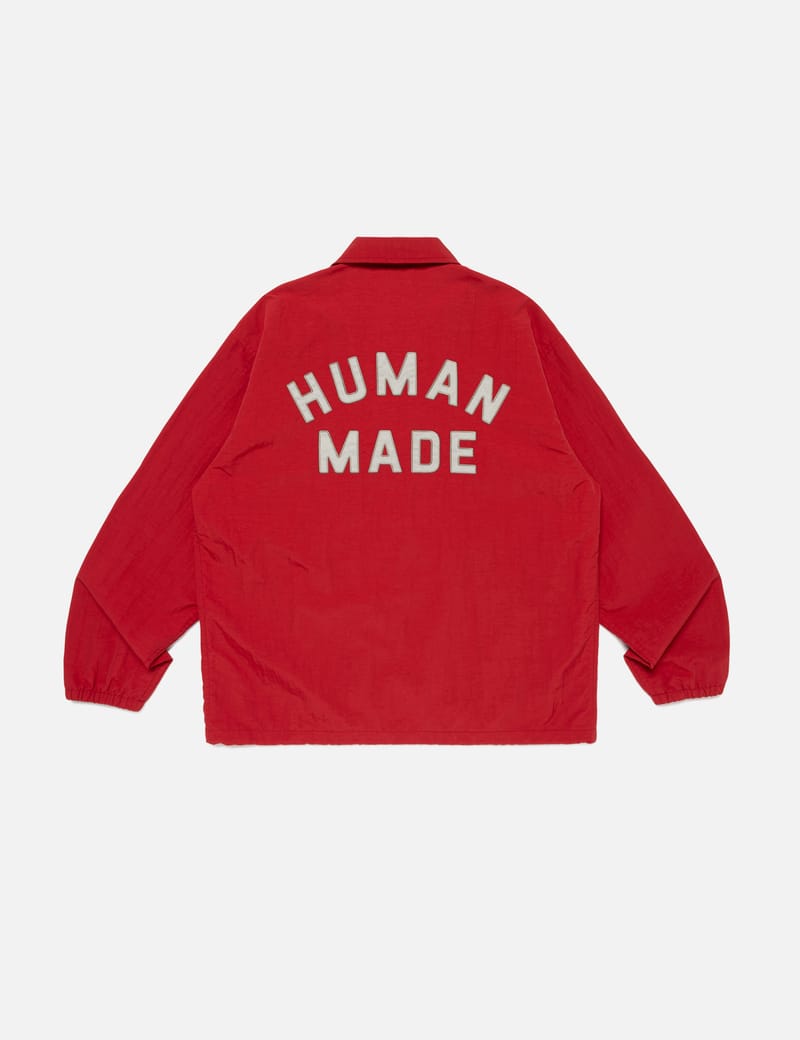 Human Made Coach Jacket - Red snap-front coach jacket with checked