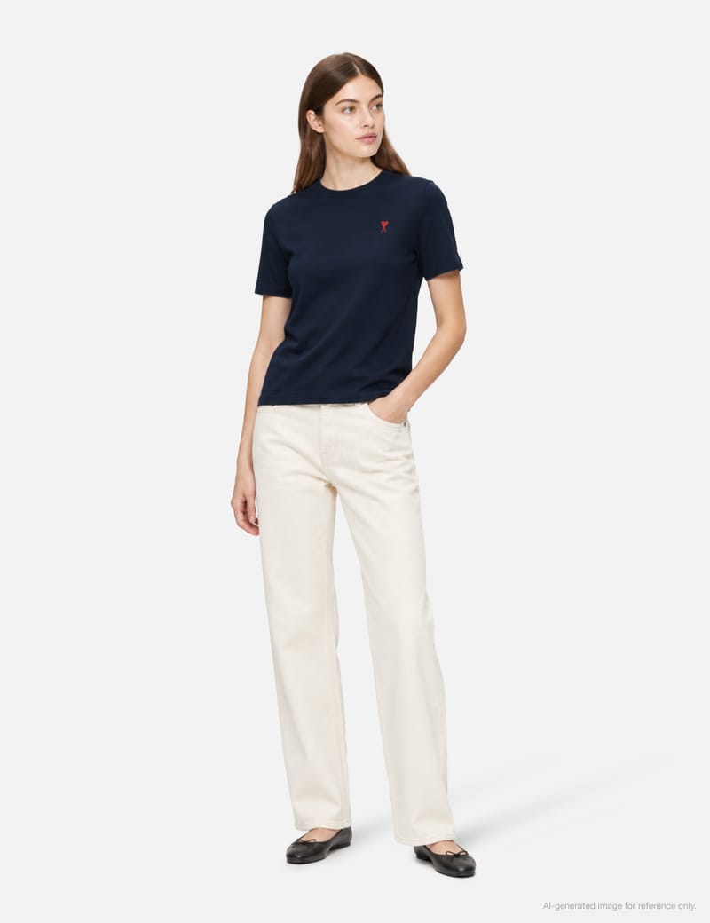 Ami White Cotton Red Ami de Coeur T-Shirt - Organic cotton classic