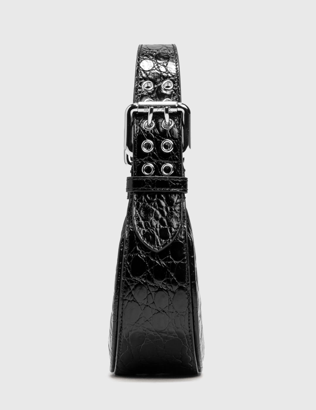 直販超特価 ソーホー ミニ FAR BY ブラック レザー エンボスド クロコ サーキュラー ハンドバッグ